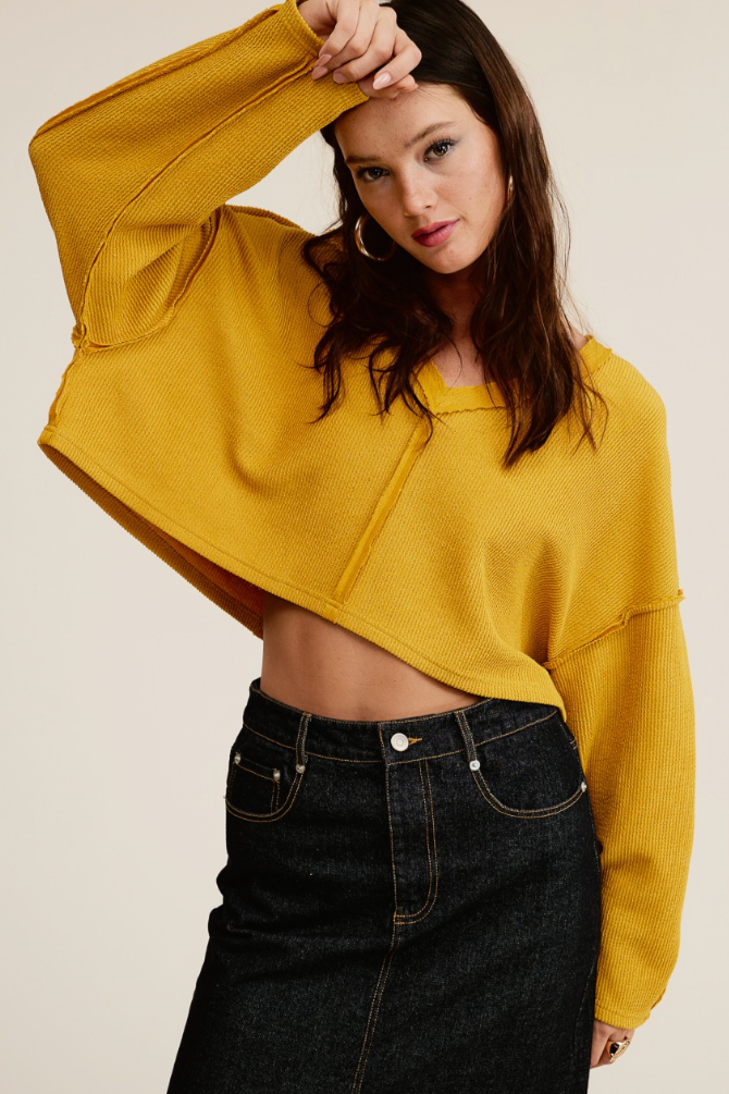 •MALORIE - MUSTARD• exposed seam cropped top