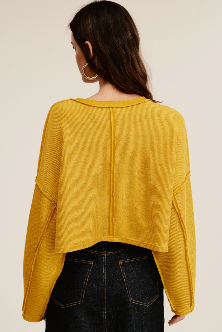 •MALORIE - MUSTARD• exposed seam cropped top