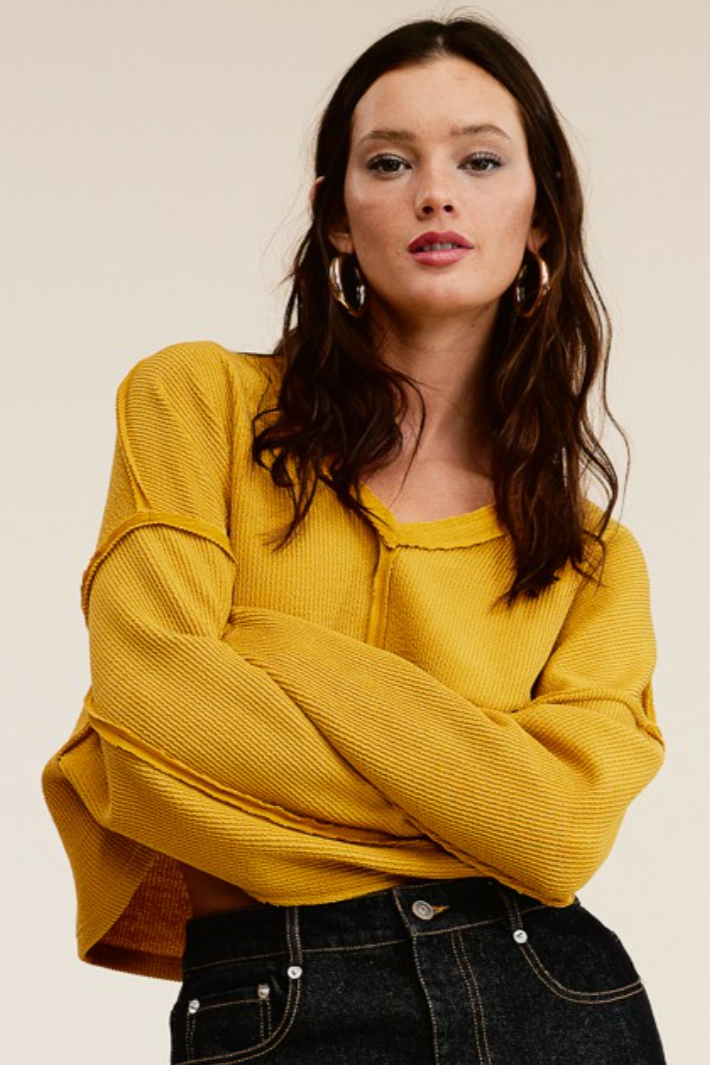 •MALORIE - MUSTARD• exposed seam cropped top