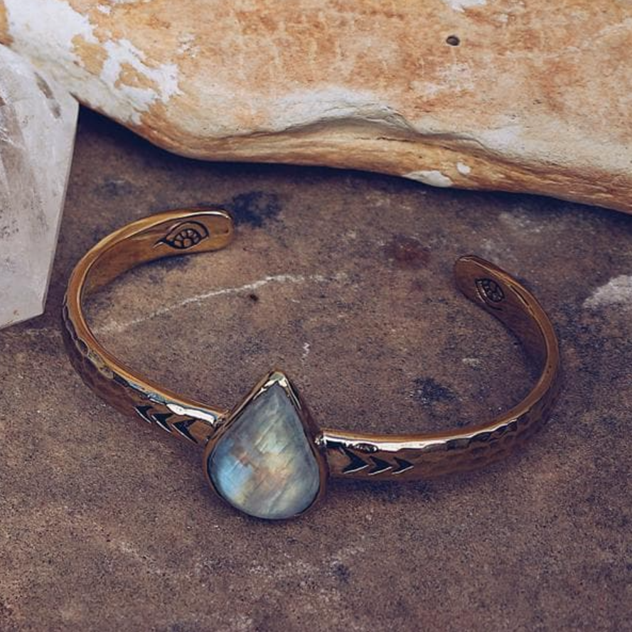 •HEIRLOOM• rainbow moonstone + brass cuff