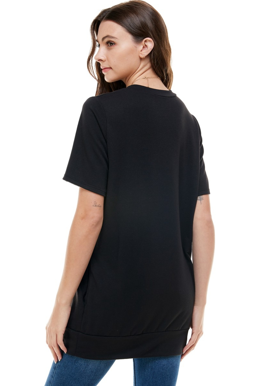 •CHARLIE - BLACK• banded hem tunic with pockets