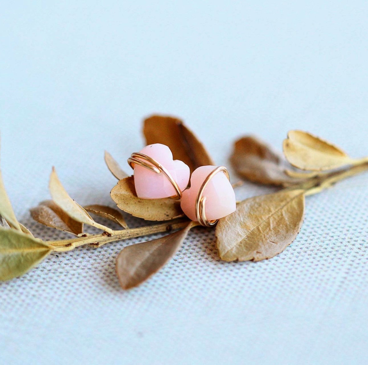 •HEART• peruvian opal + gold stud earrings