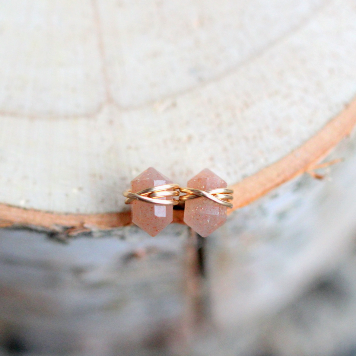 •PIKE• peach moonstone + gold stud earrings