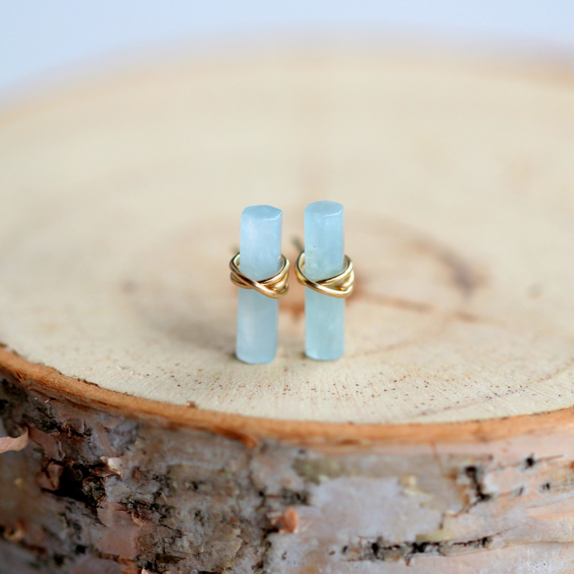 •BIRCH• aquamarine + gold stud earrings