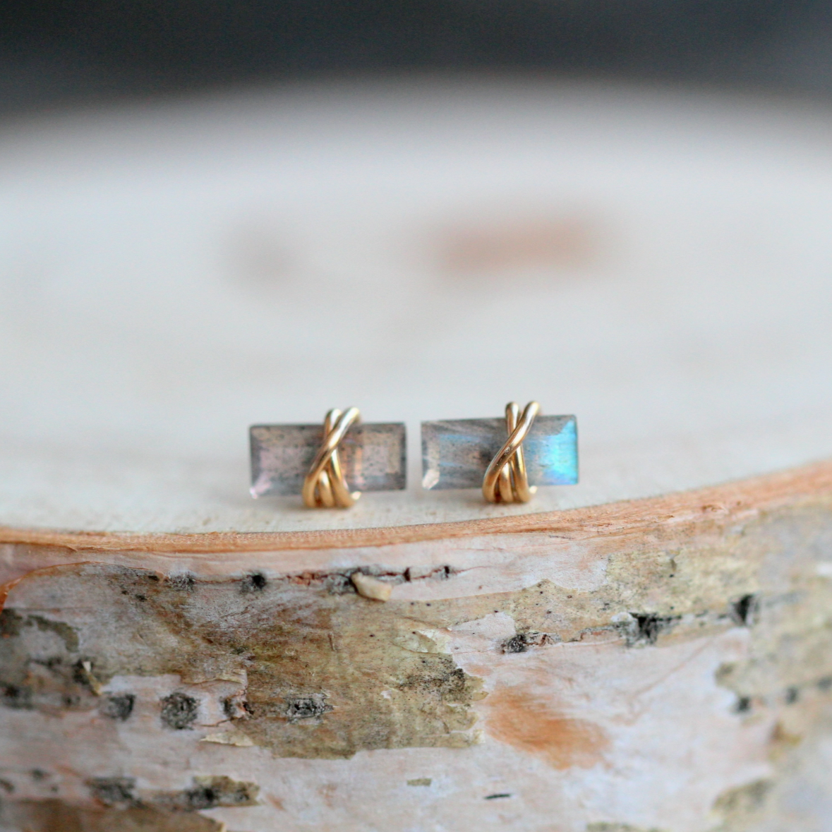 •BAGUETTE• labradorite + gold stud earrings