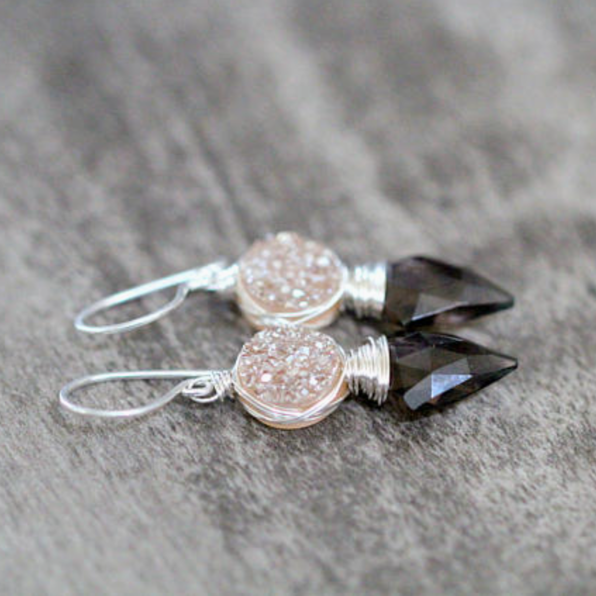 •COMPASS• smoky quartz + druzy silver earrings