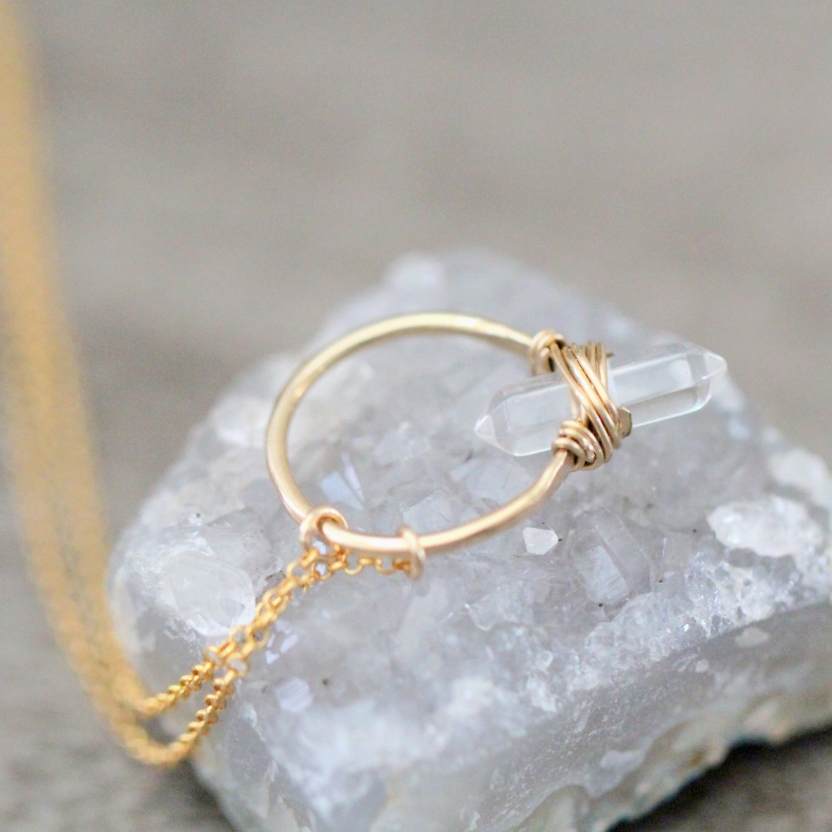 •CREST• clear quartz + gold necklace