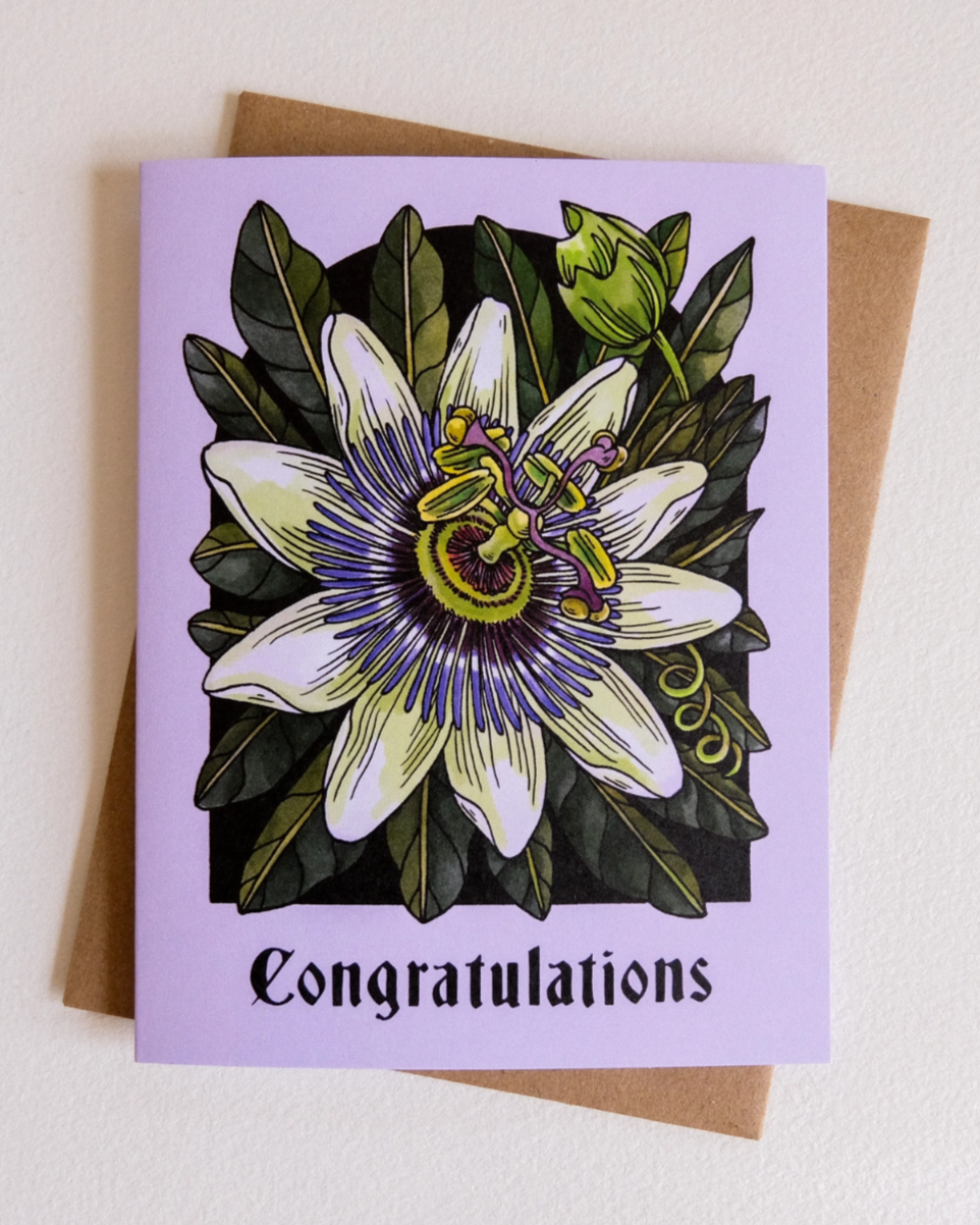 •PASSION FLOWERS• congratulations card