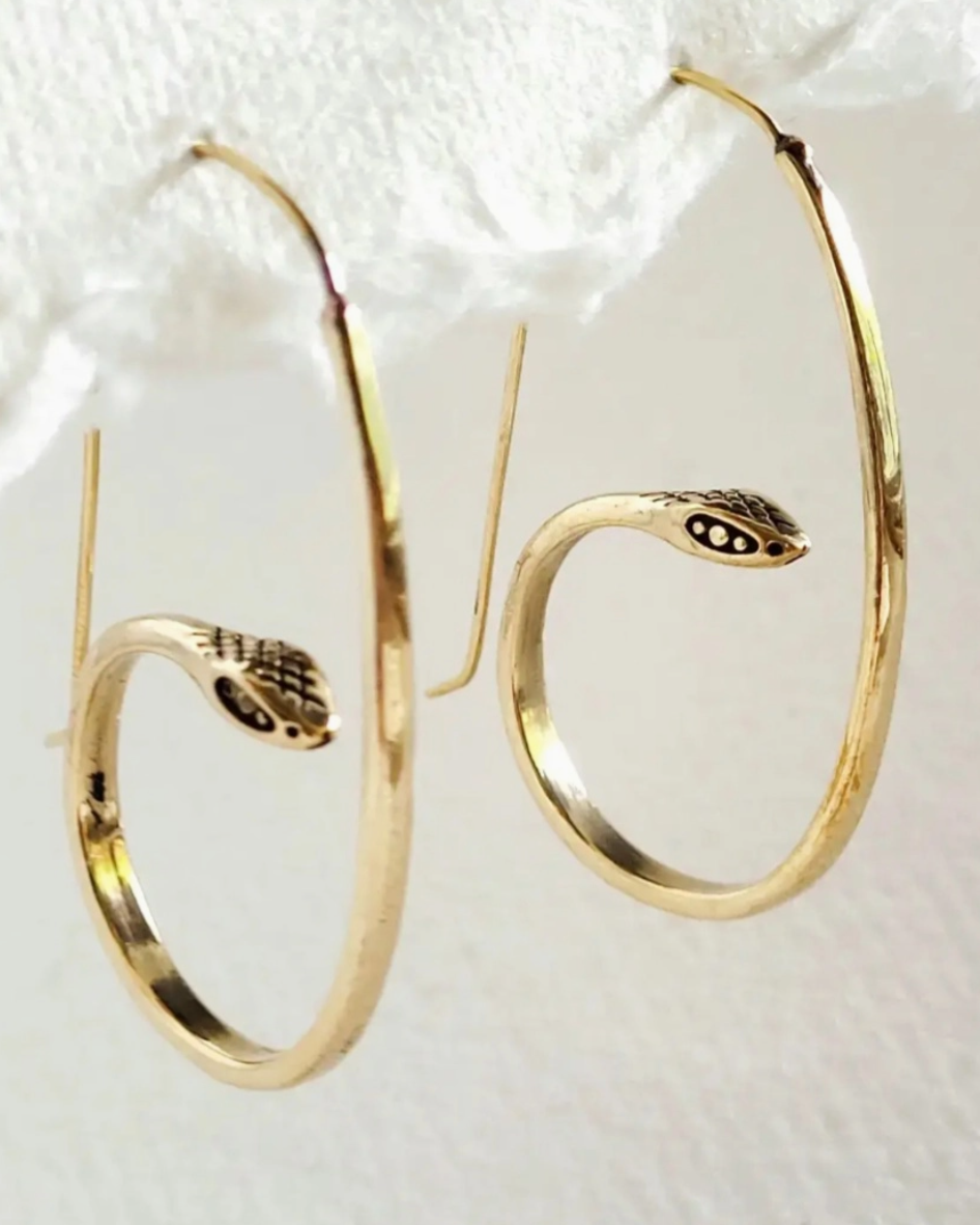 •SERPENT• brass hoop earrings