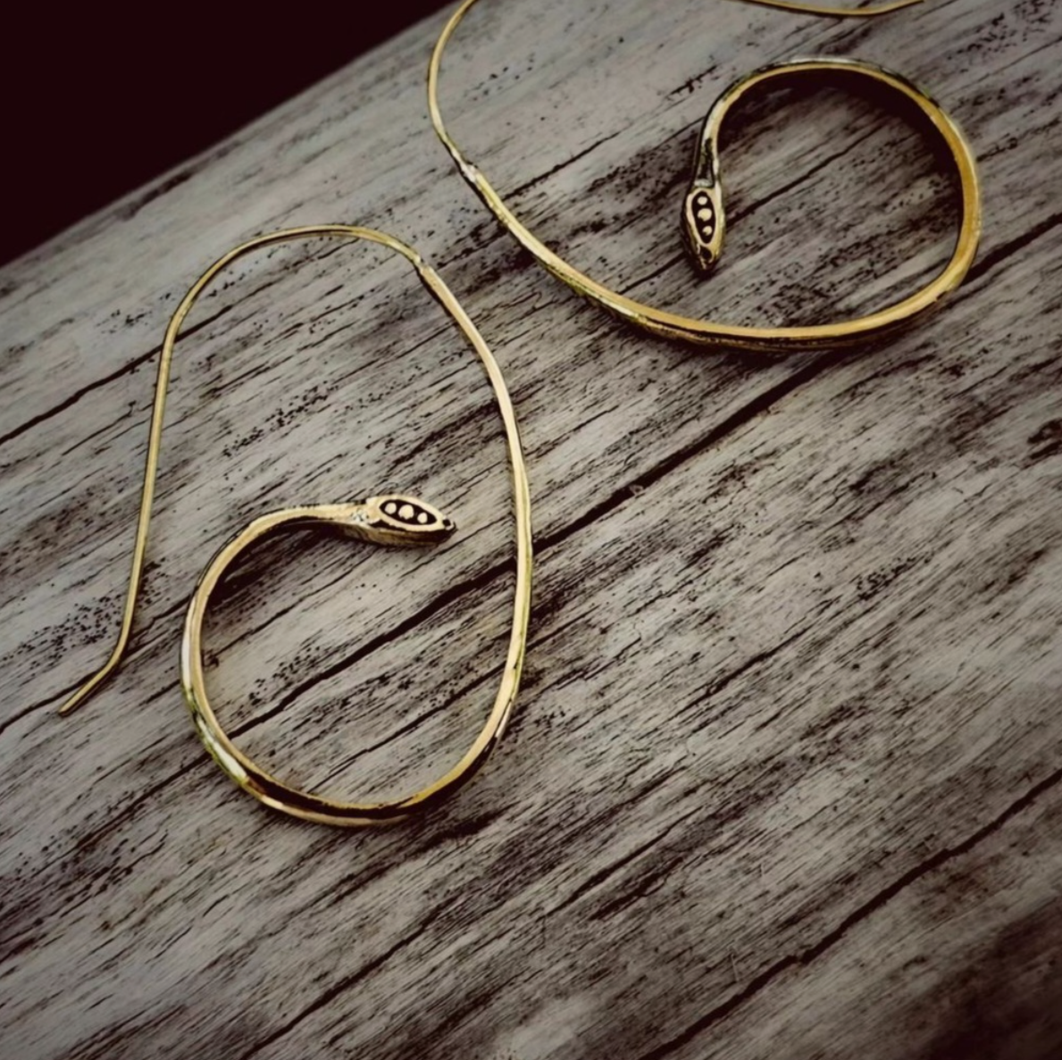 •SERPENT• brass hoop earrings