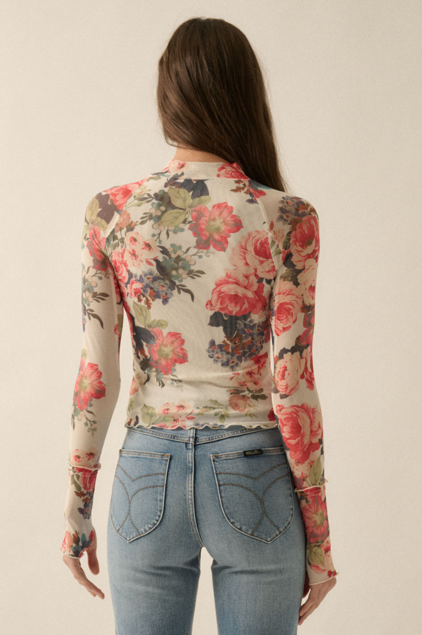 •CLAIRE• semi-sheer mesh floral top