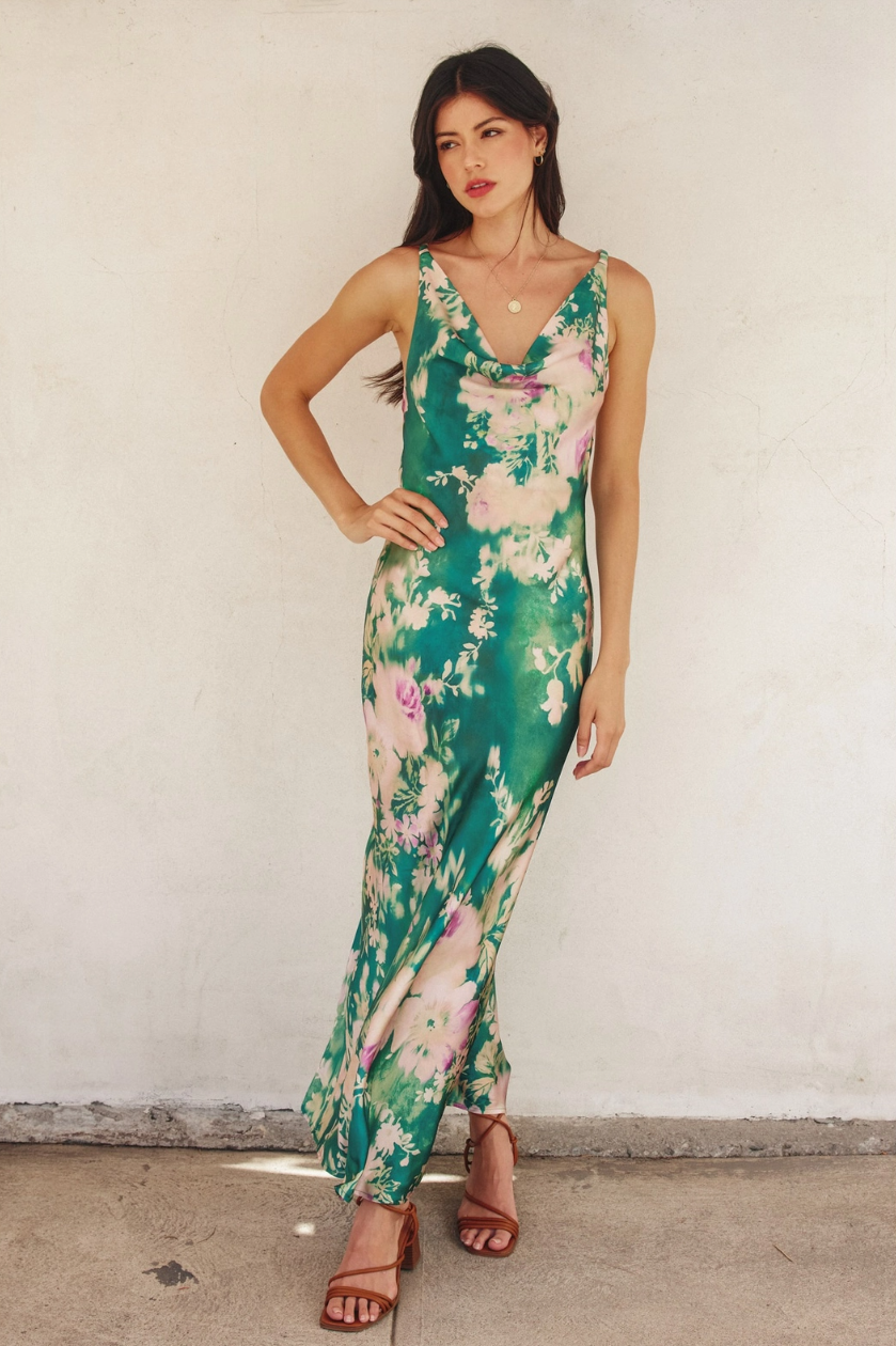 •GIVERNY• strappy satin maxi dress