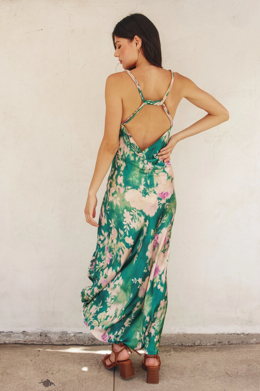 •GIVERNY• strappy satin maxi dress