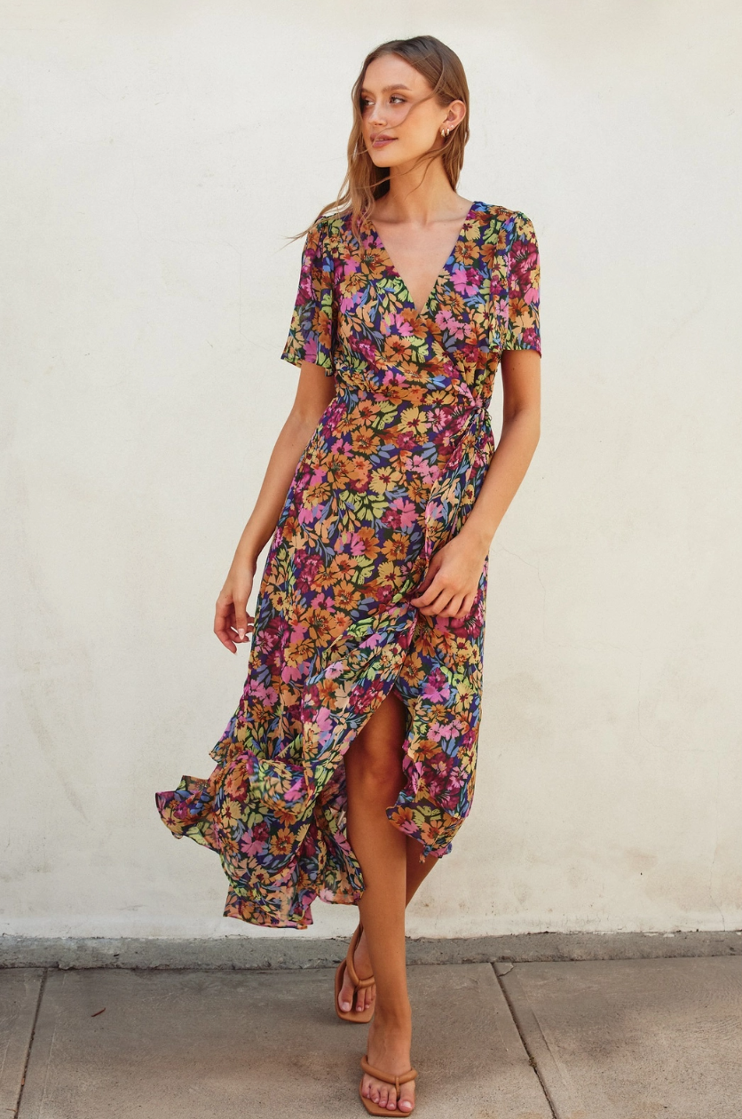 •ZINNIA DAWN• wrap style midi dress