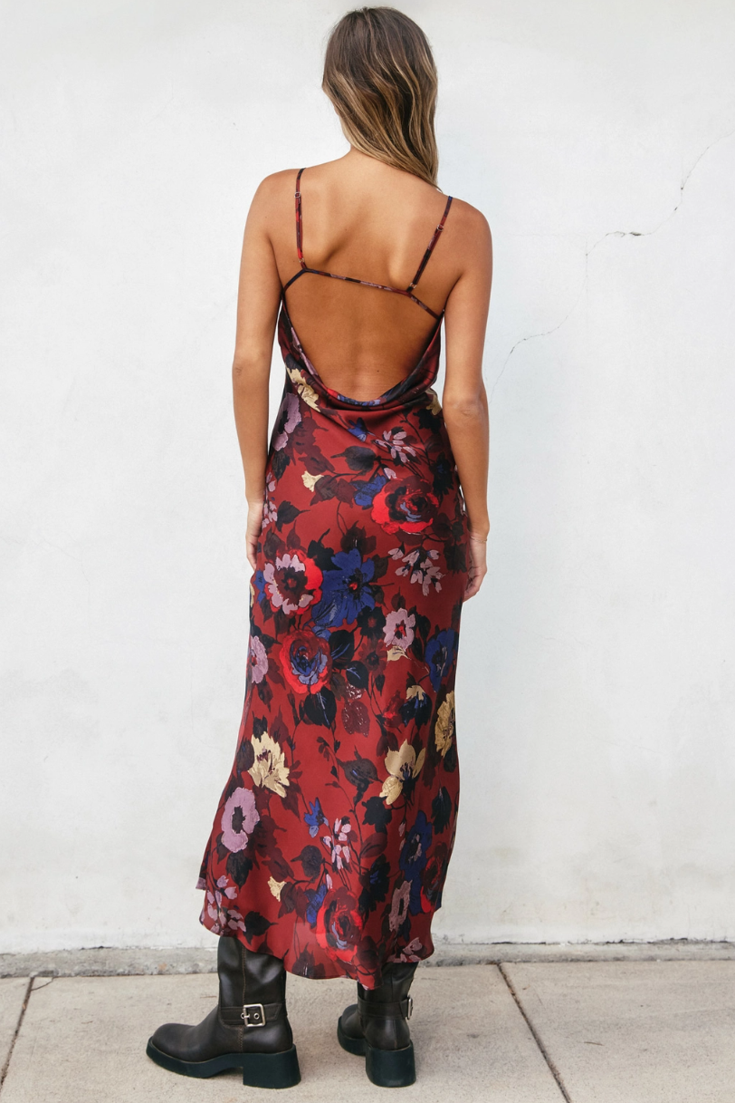 •RUBY• satin open back midi dress