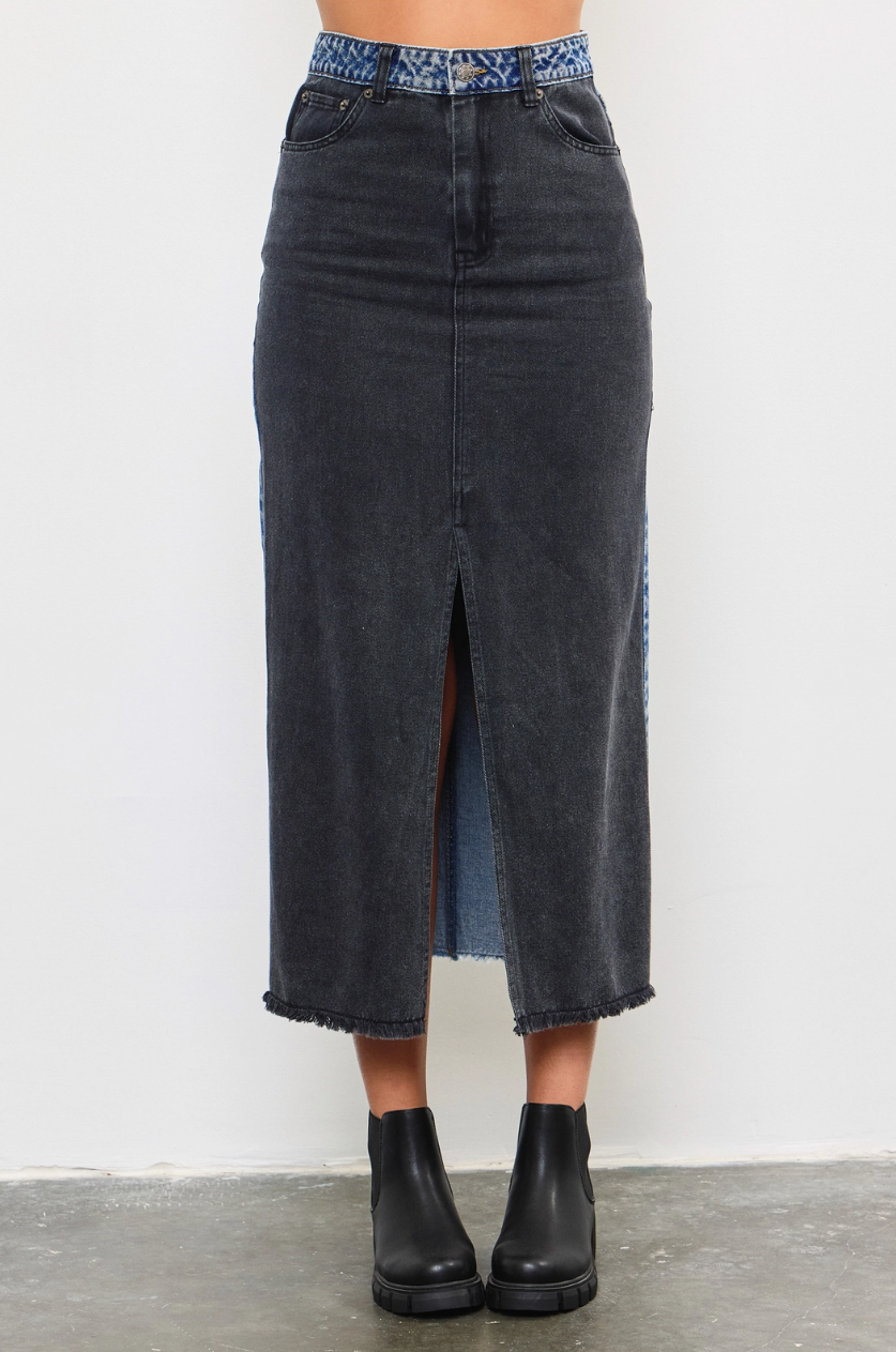 •BRYNN• mixed denim midi skirt