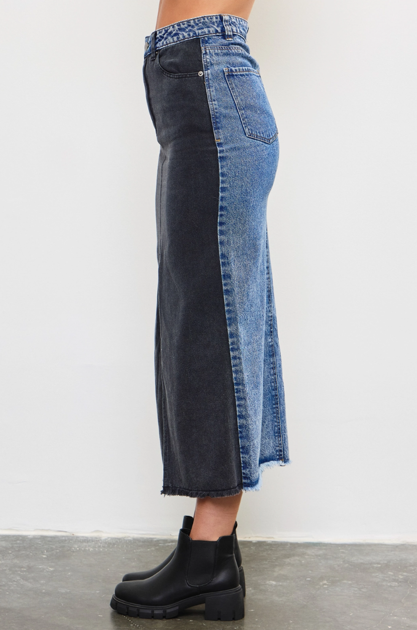 •BRYNN• mixed denim midi skirt