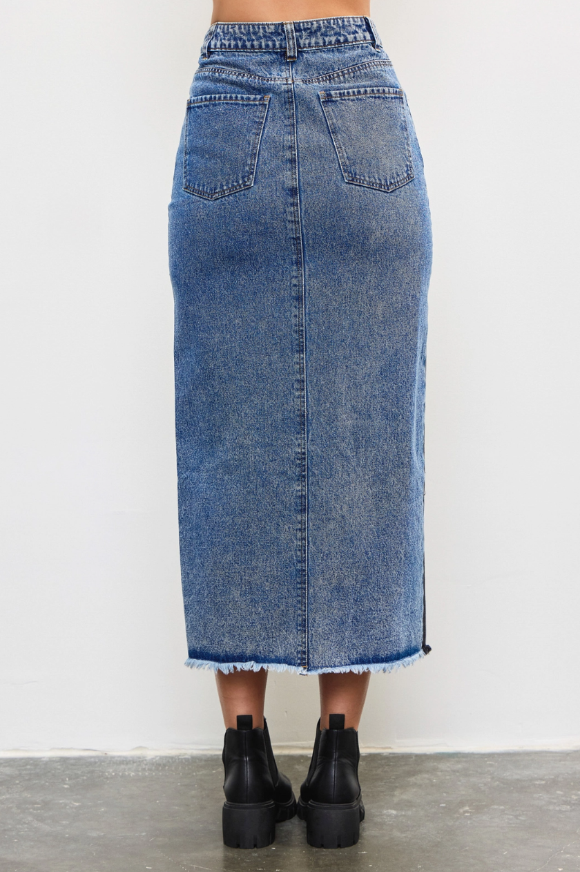 •BRYNN• mixed denim midi skirt