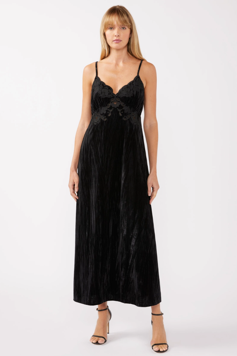 •MAILA• embroidered velvet maxi dress