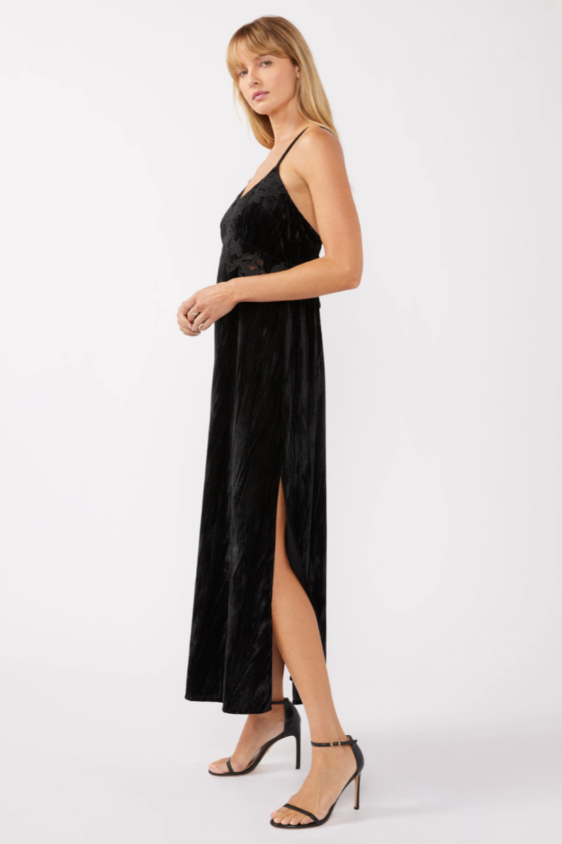 •MAILA• embroidered velvet maxi dress