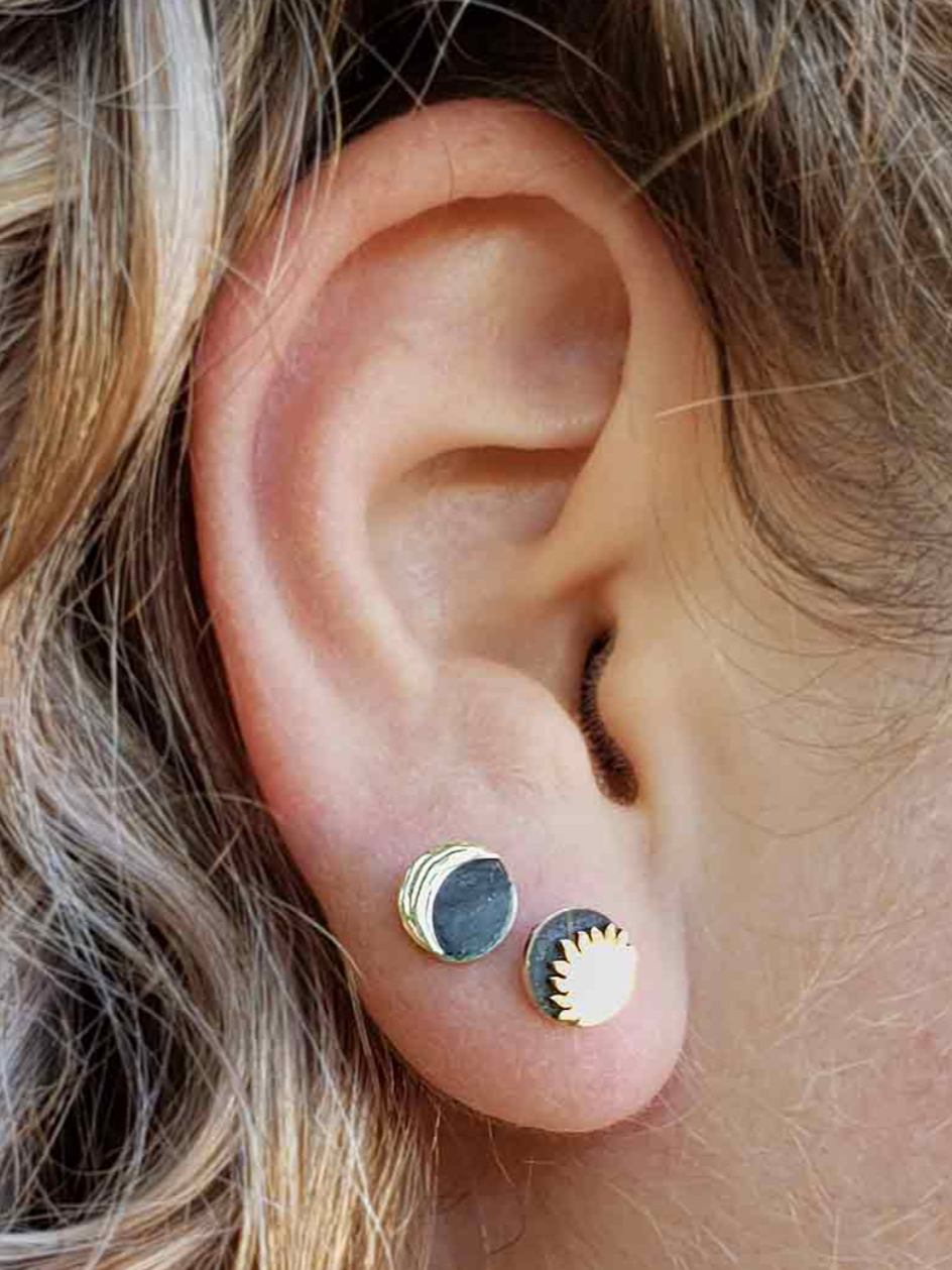 •SUN & MOON• recycled silver & bronze stud earrings