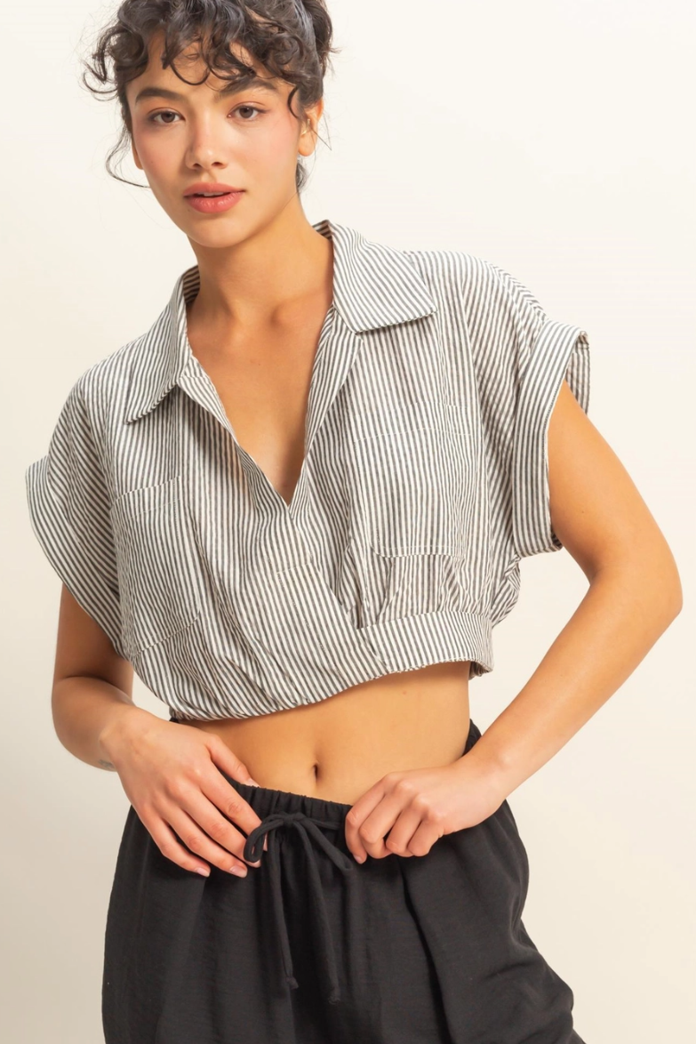 •TYLER• collared V-neck cropped top