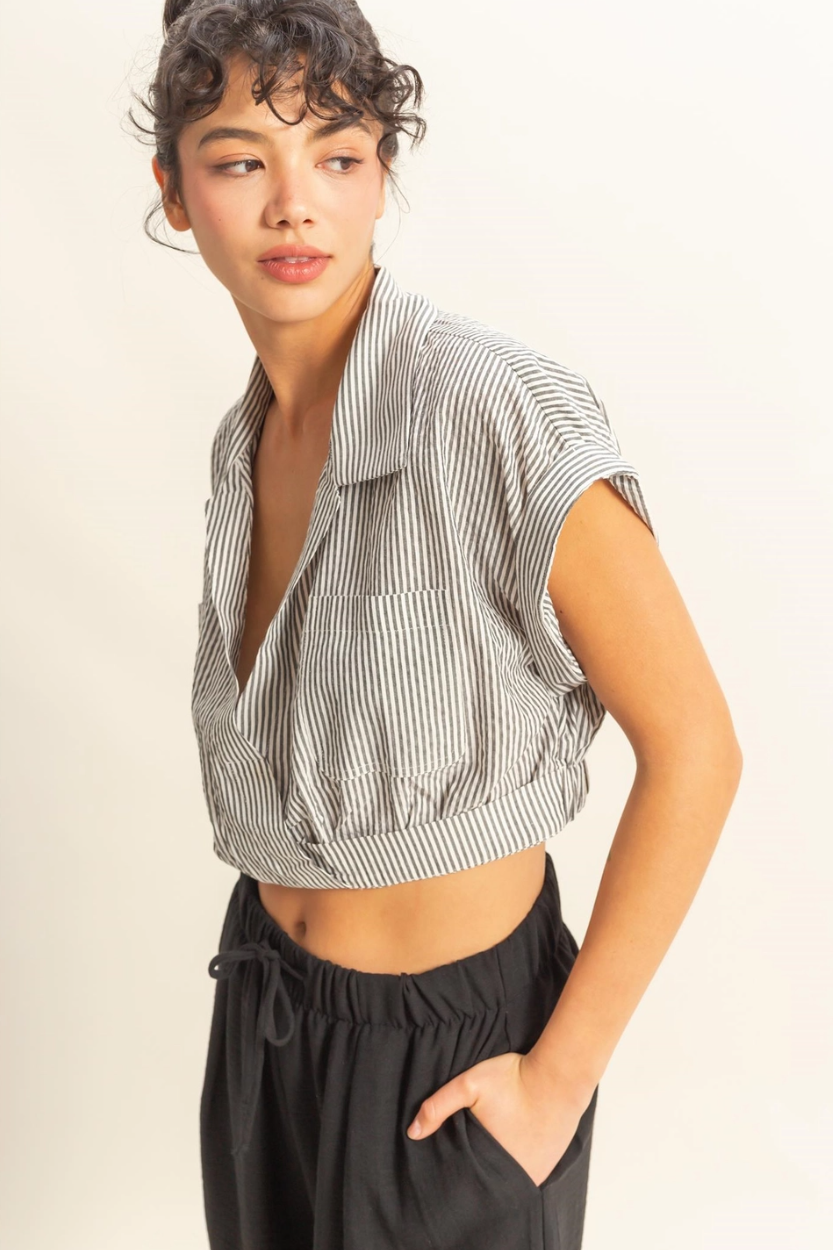 •TYLER• collared V-neck cropped top