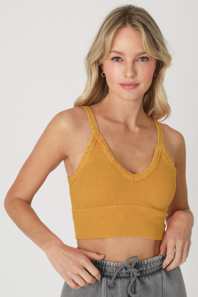 •RIBBED V-NECK• vintage washed wide band brami