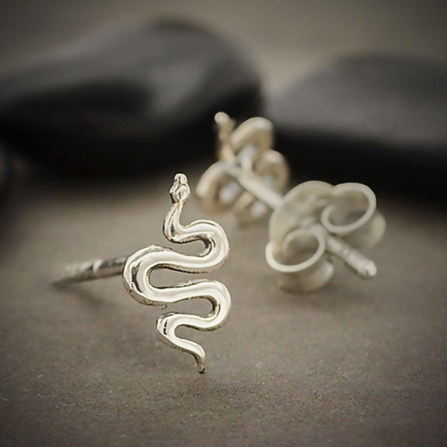 •SMALL SLITHERING SNAKE• recycled silver stud earrings