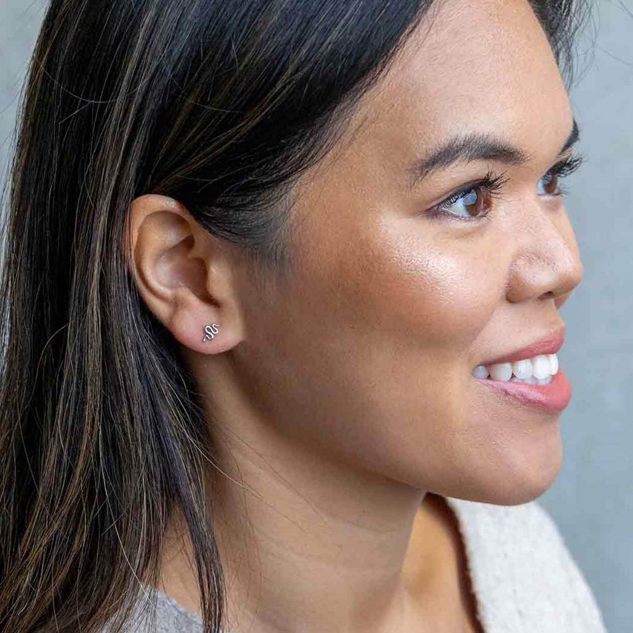 •SMALL SLITHERING SNAKE• recycled silver stud earrings