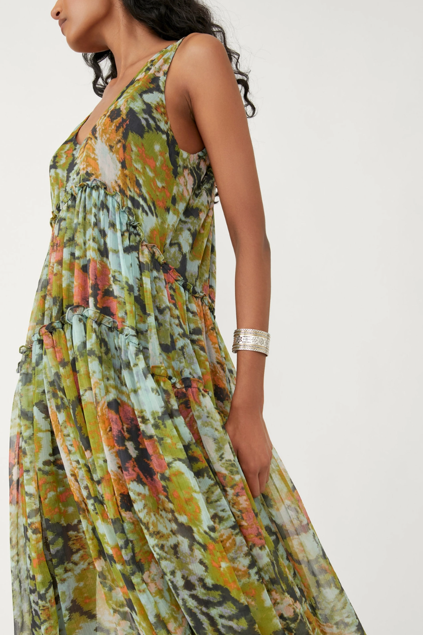•CAMILLE• deep V semi-sheer midaxi dress