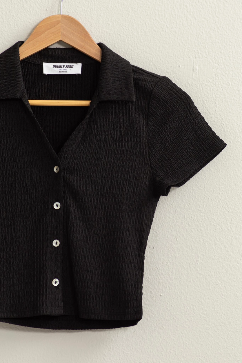 •PERRY• collared crinkle knit top