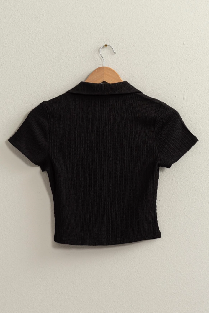 •PERRY• collared crinkle knit top