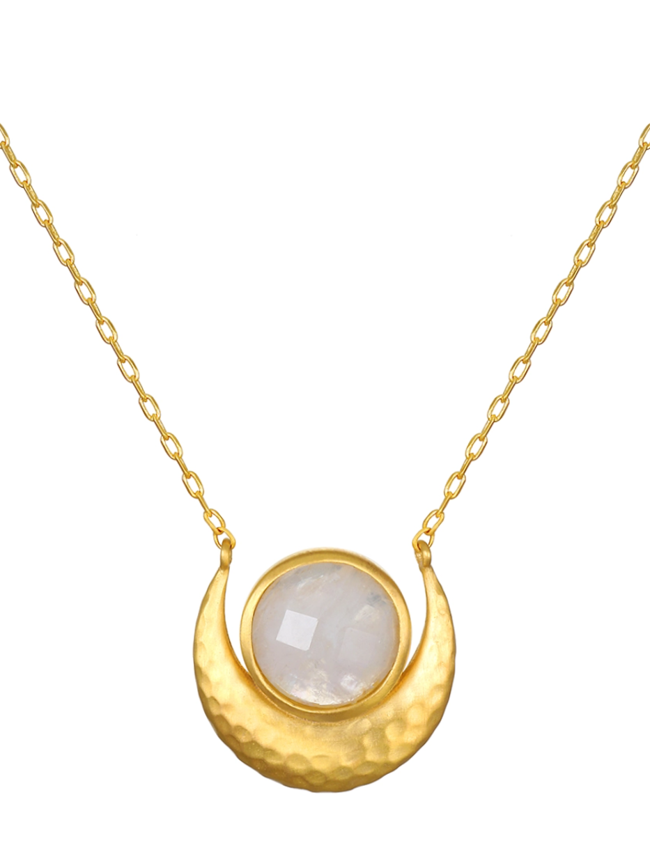•ISIS• rainbow moonstone + gold necklace (16"-19" long)