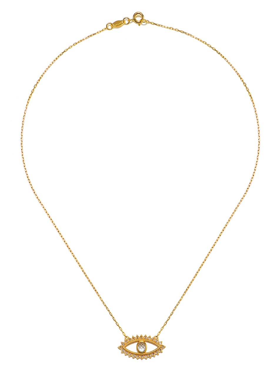 •PROTECTIVE EYE• blue topaz + gold necklace (16"-19" long)