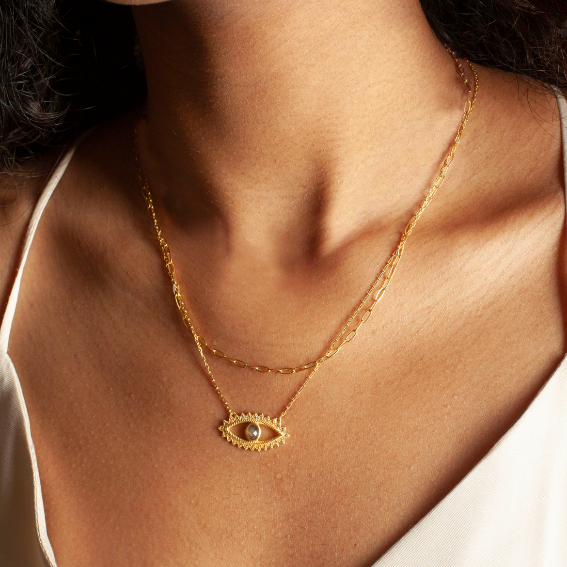 •KEEPER OF POSITIVITY• blue topaz + gold necklace (16"-19" long)