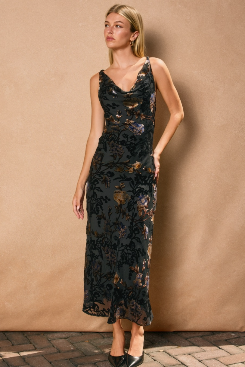 •OCTOBER• strappy burned velvet midaxi dress