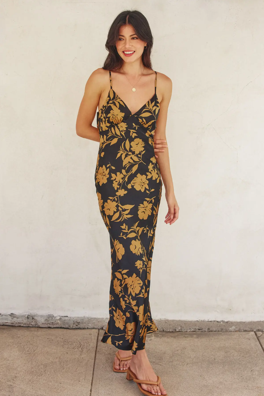 •GILDA• satin open back midaxi dress