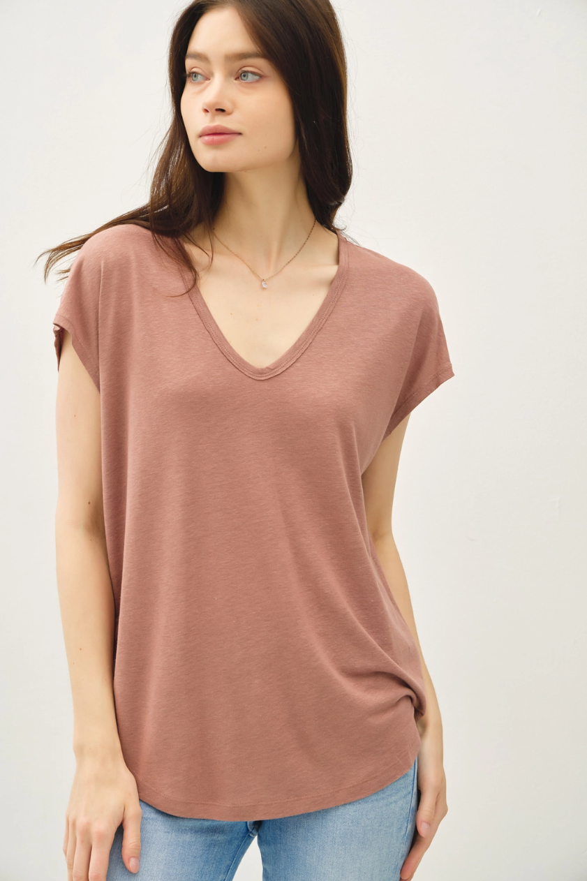 •SOPHIA• linen blend short sleeve tee