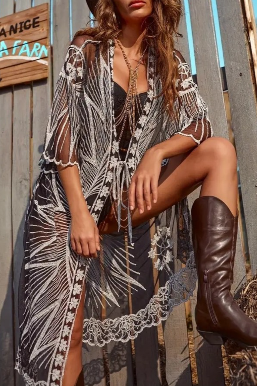 •STEVIE• lace embroidered mesh duster