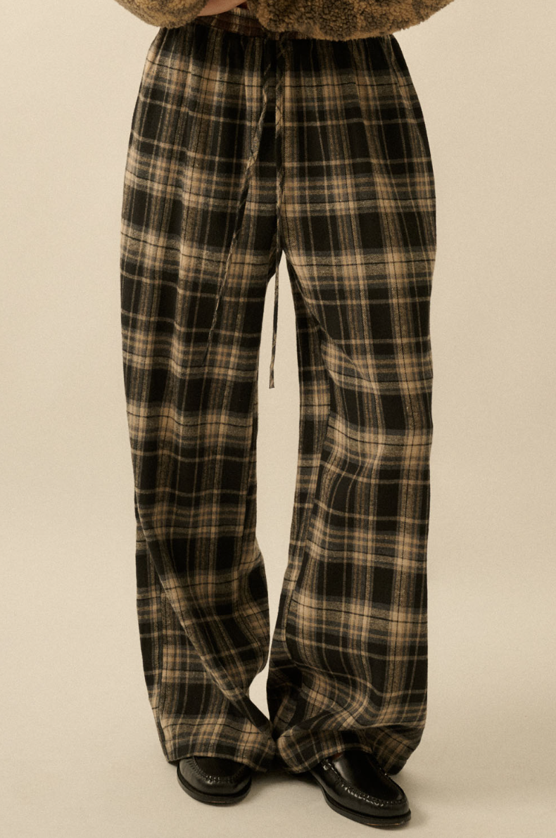 •JAMIE• plaid flannel wide leg pants