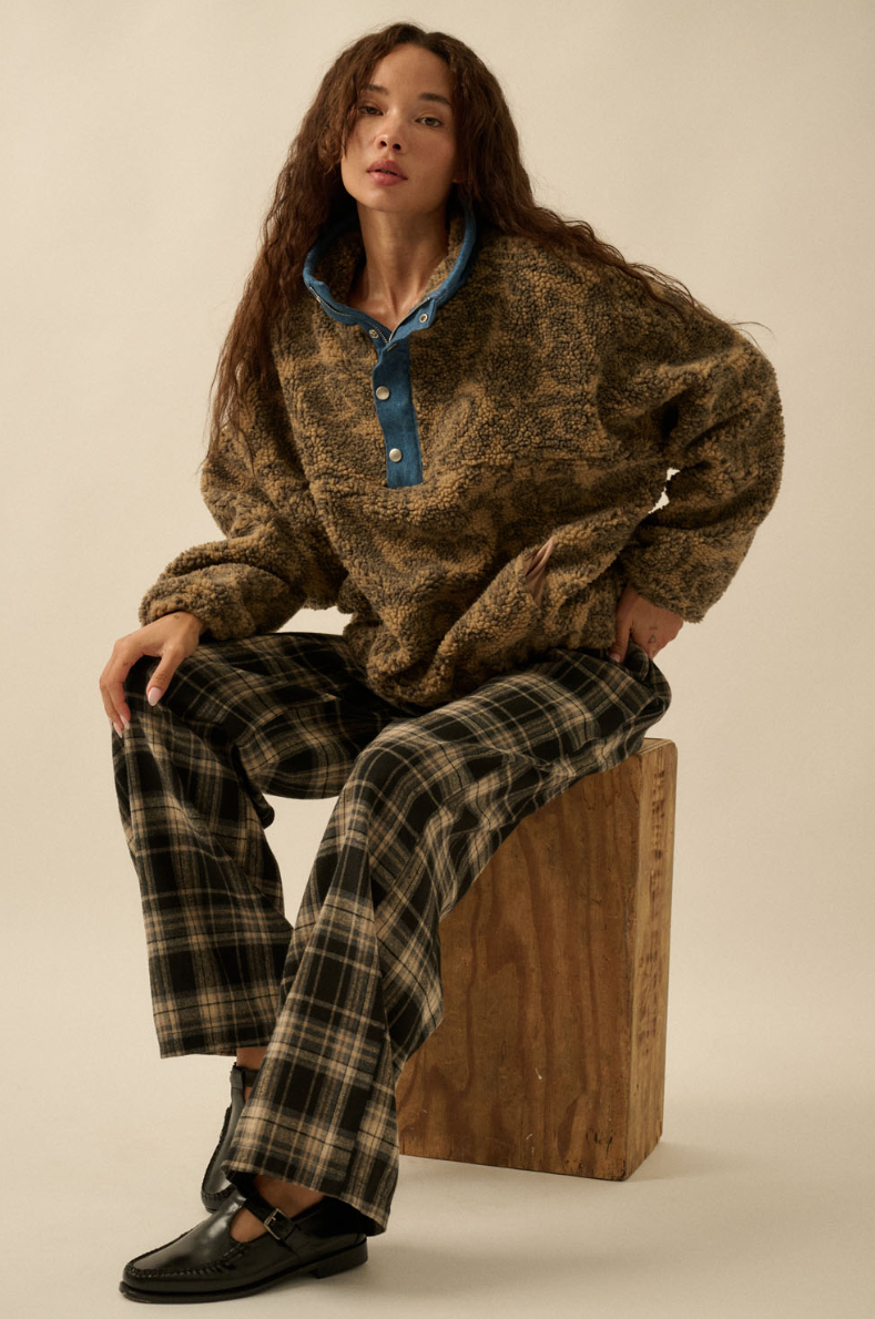 •JAMIE• plaid flannel wide leg pants