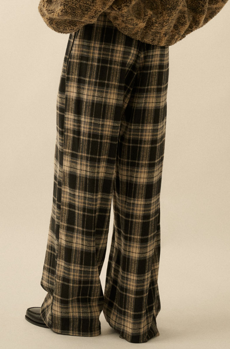 •JAMIE• plaid flannel wide leg pants