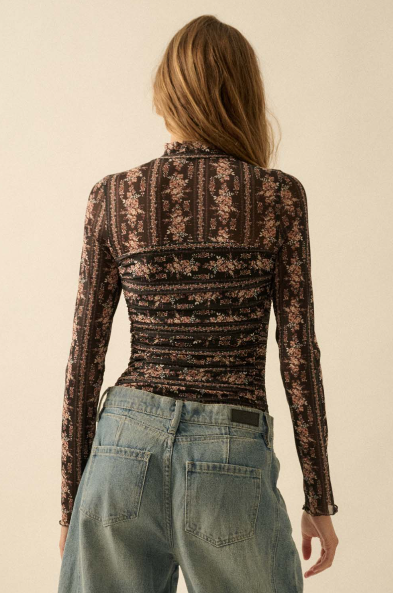 •LEONA• mesh mock neck bodysuit