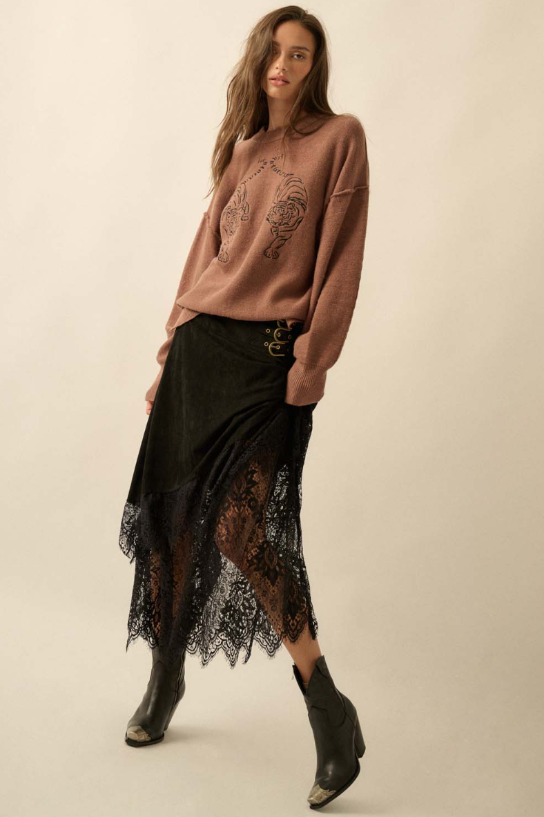 •ANORA• lacy suede midaxi skirt