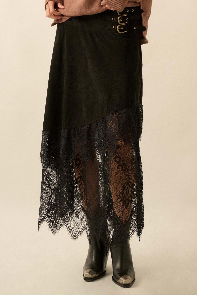•ANORA• lacy suede midaxi skirt