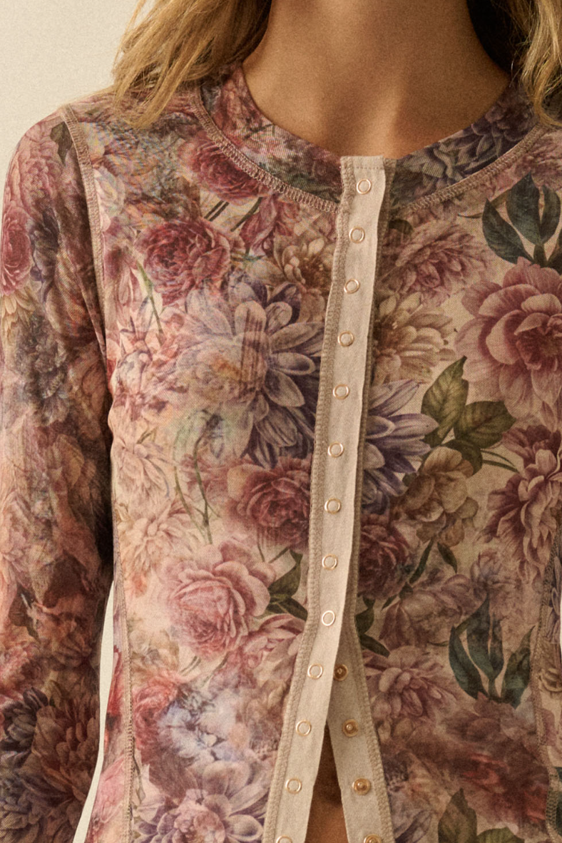 •PHOEBE• floral mesh snap front top