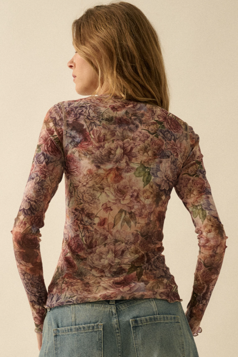 •PHOEBE• floral mesh snap front top