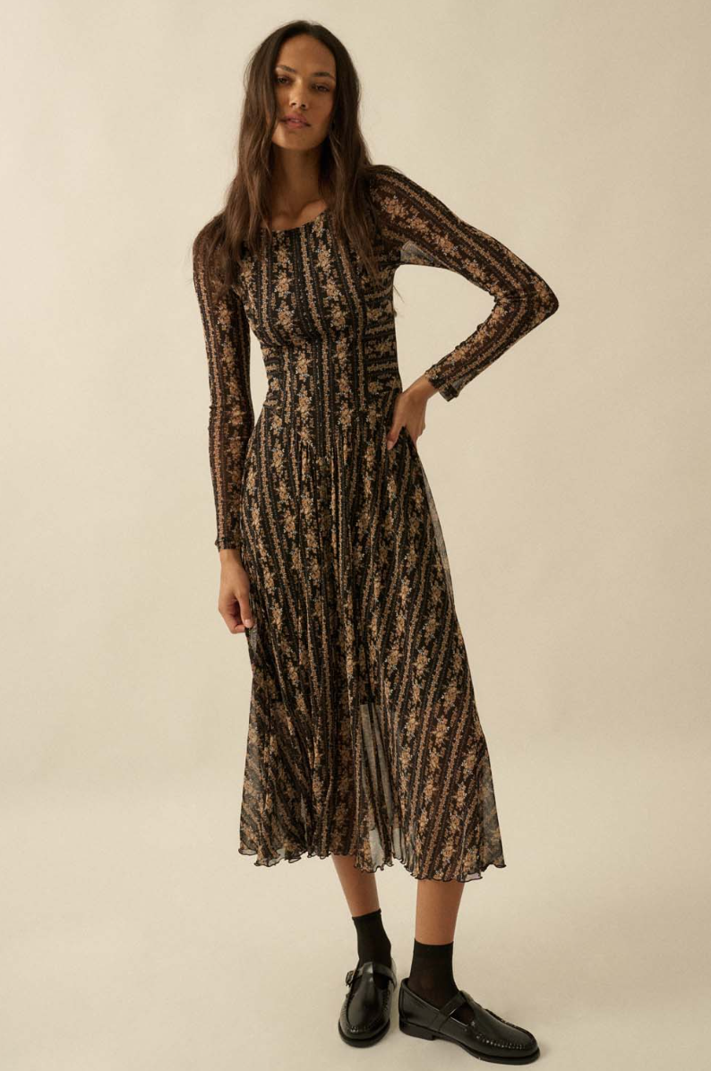 •LEONA• long sleeve mesh midi dress