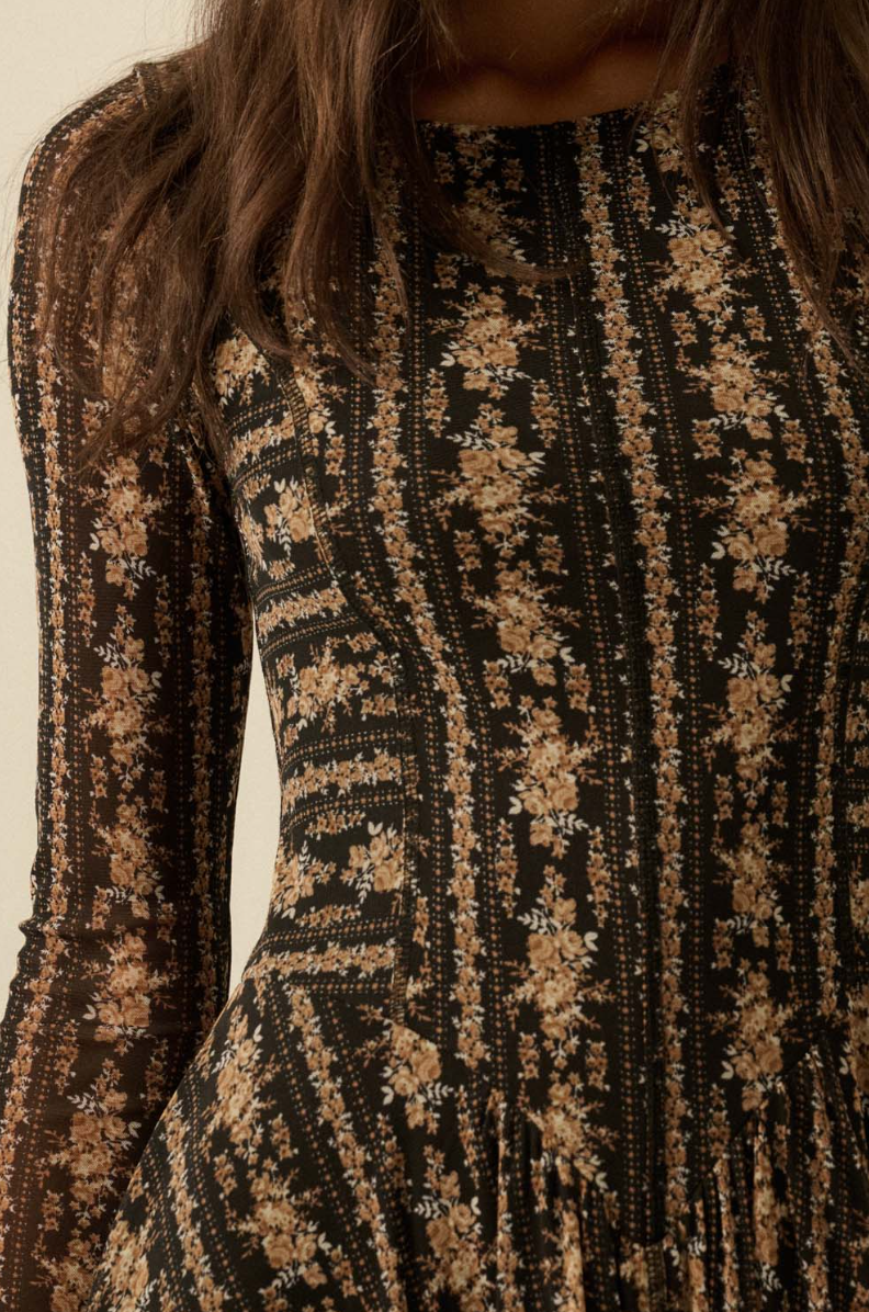 •LEONA• long sleeve mesh midi dress